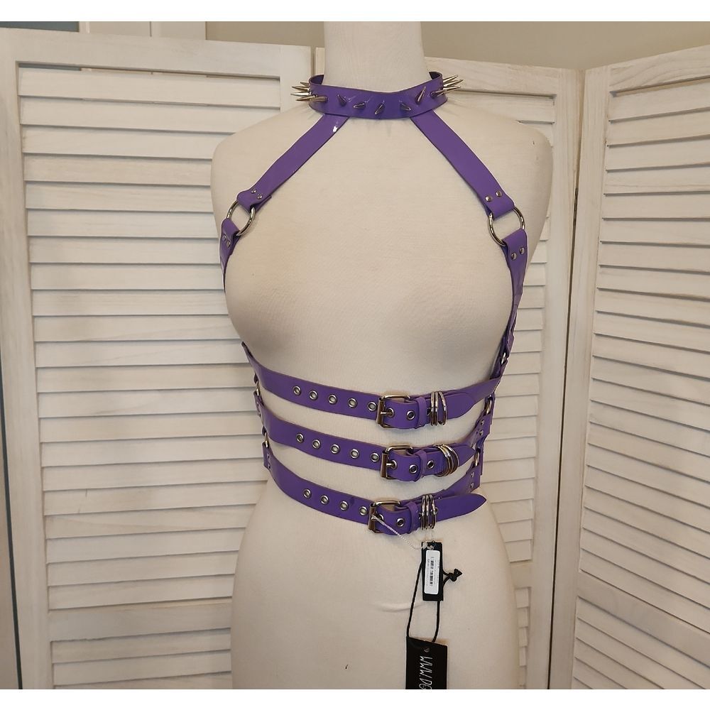 Dolls Kill Spiked Purple Harness Belt Size M NWT